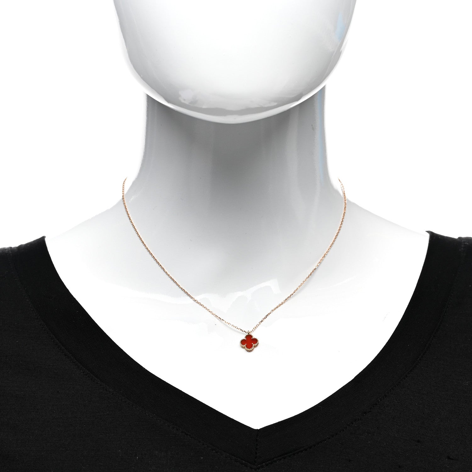 Van Cleef & Arpels 18K Rose Gold Carnelian Sweet Alhambra Pendant Necklace 2 of 5