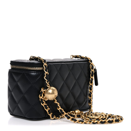 Chanel Lambskin Quilted Pearl Crush Small Vanity Case With Chain Black 3 of 10