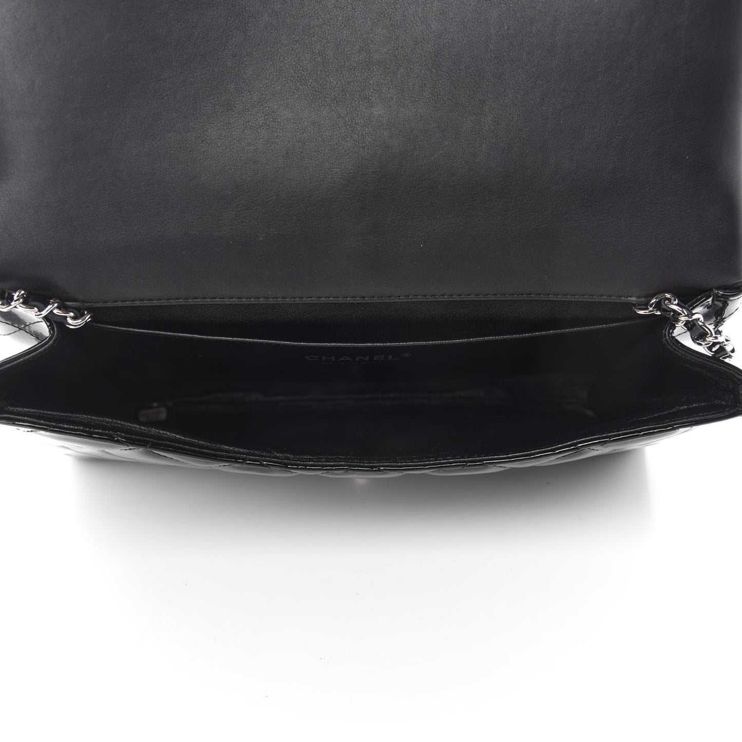 Patent Quilted Clutch with Chain Flap Black