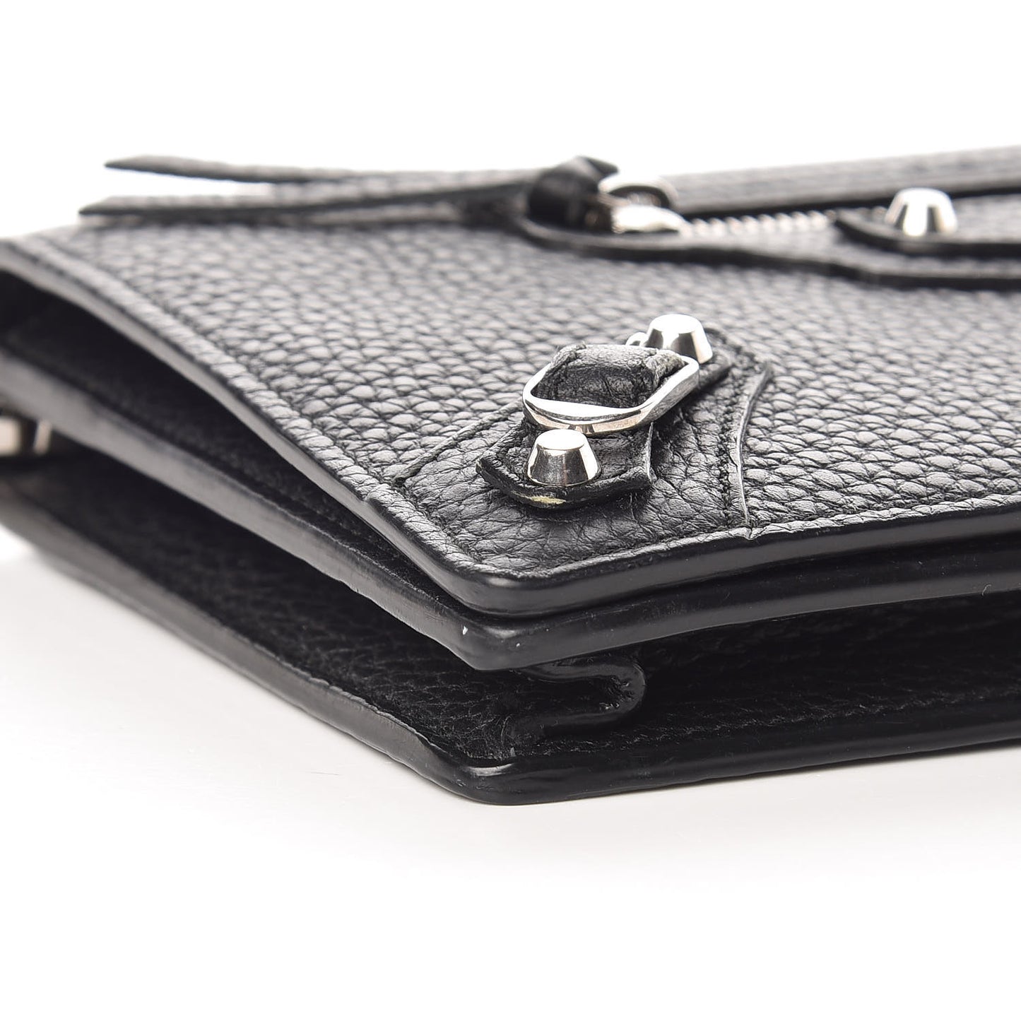 Grained Calfskin Classic Silver Hardware Wallet On Chain Black