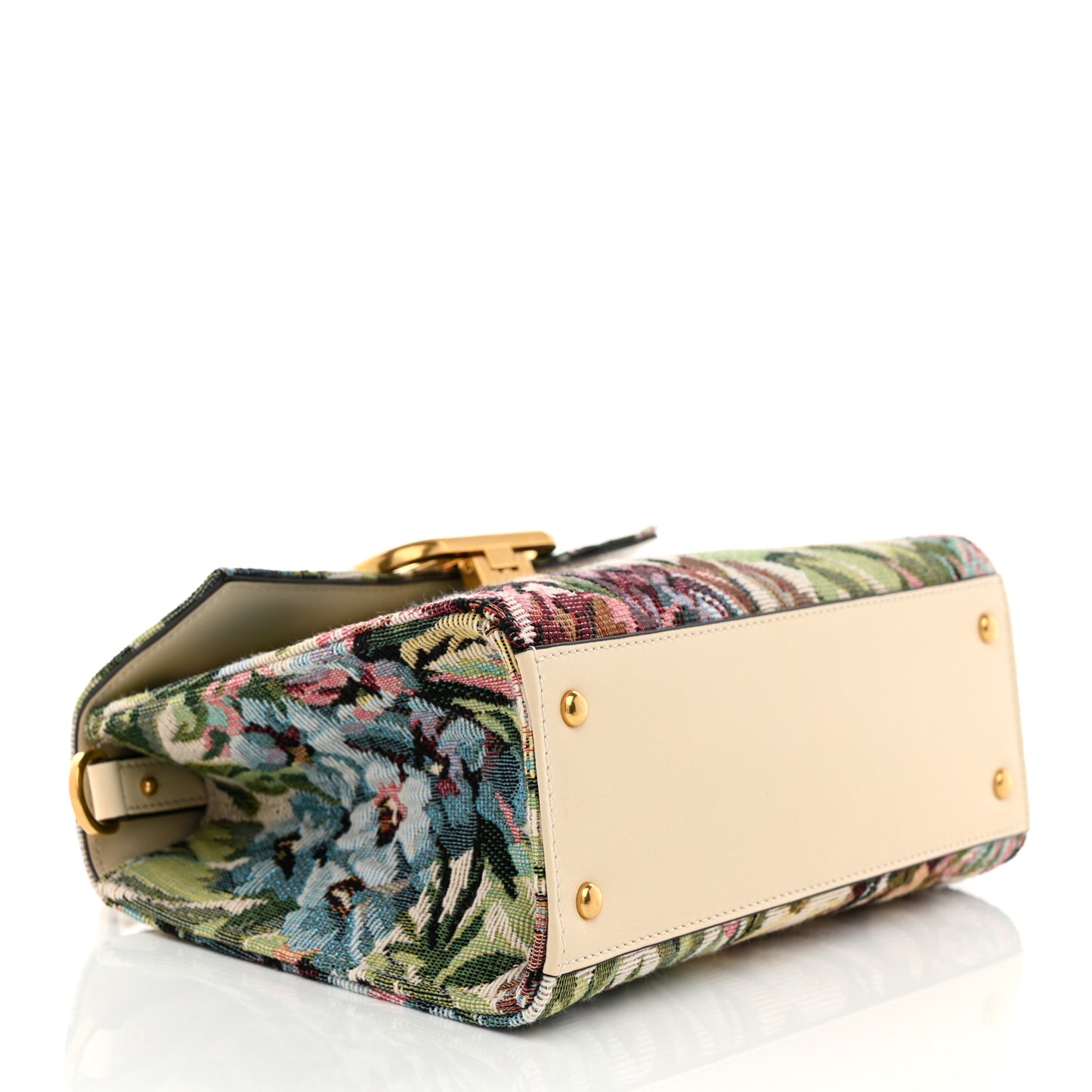 Jacquard Floral Small VSling Top Handle Bag White Multicolor