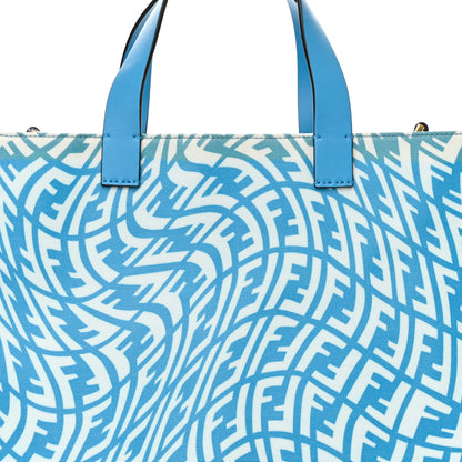 Fendi X SARAH COLEMAN Glazed Canvas Vitello King FF Vertigo Shopping Tote Bag Cyber Blue White 8 of 15