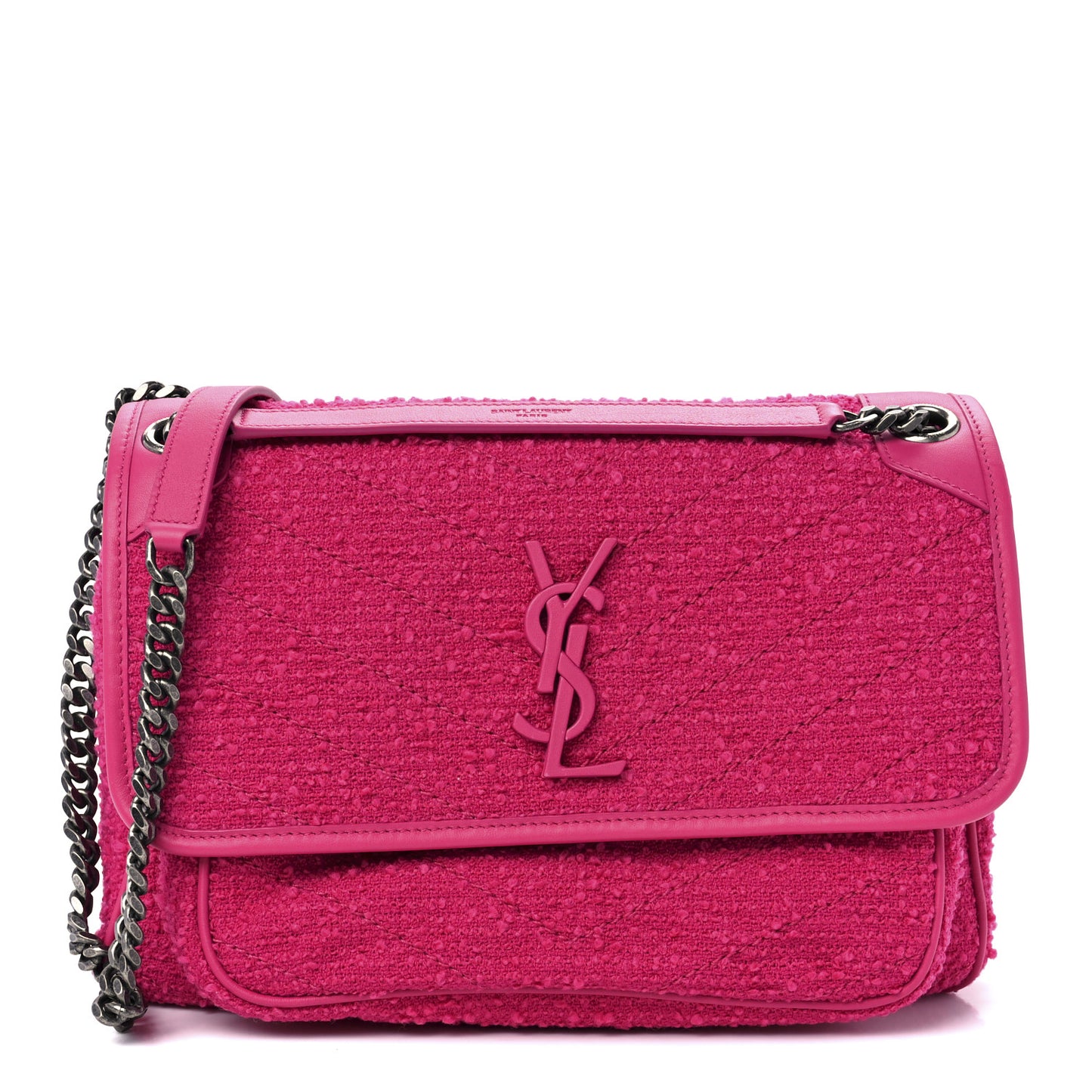 Boucle Tweed Monogram Medium Niki Chain Satchel Pink