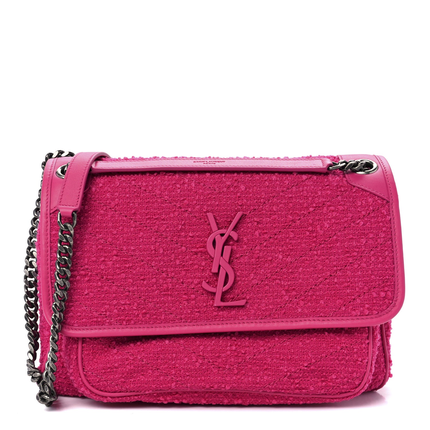 Saint Laurent Boucle Tweed Monogram Medium Niki Chain Satchel Pink 1 of 13