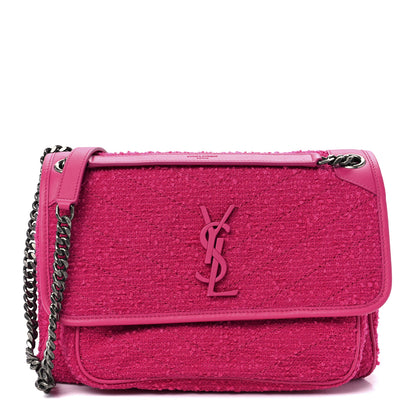 Saint Laurent Boucle Tweed Monogram Medium Niki Chain Satchel Pink 1 of 13