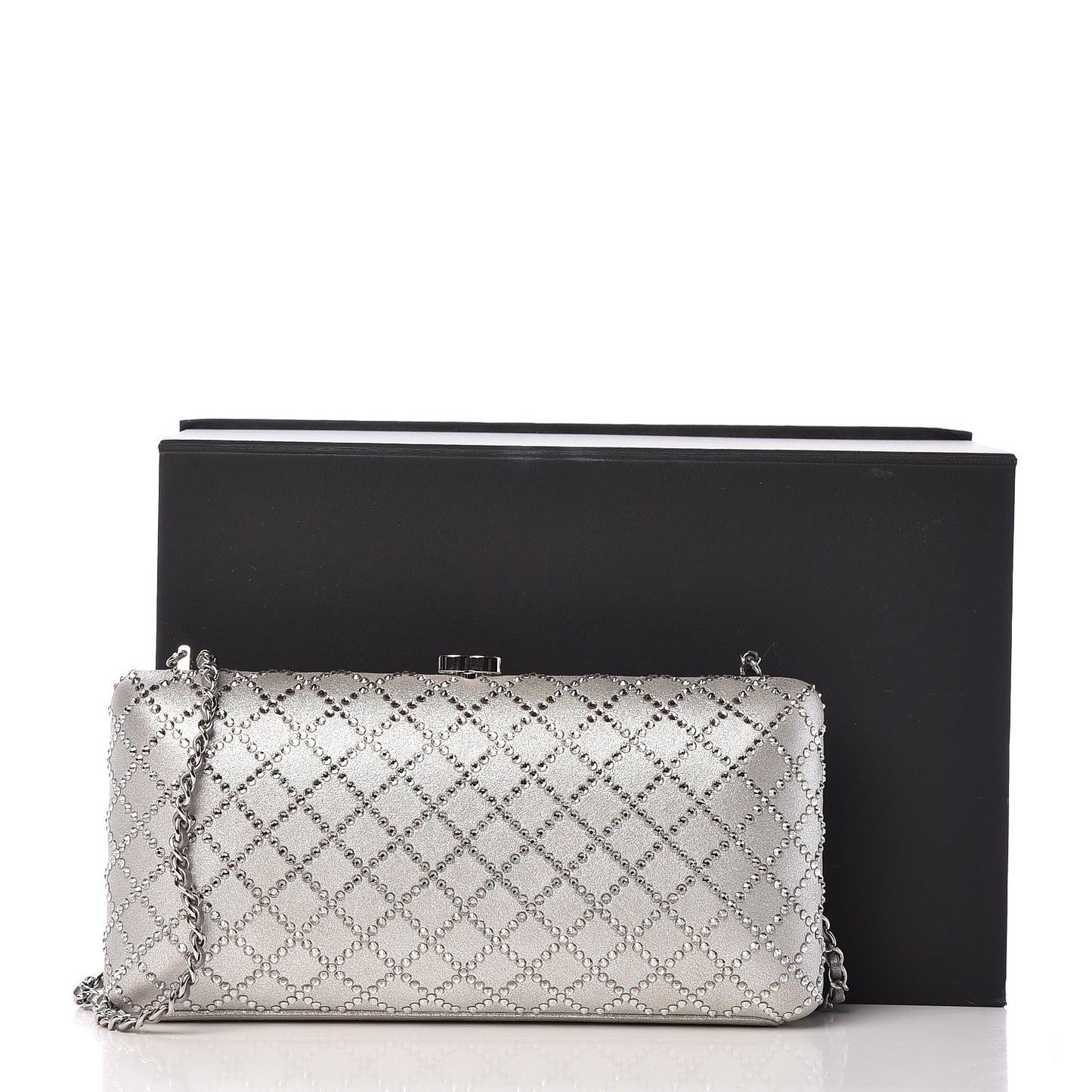 Iridescent Lambskin Crystal Quilted Clutch Silver