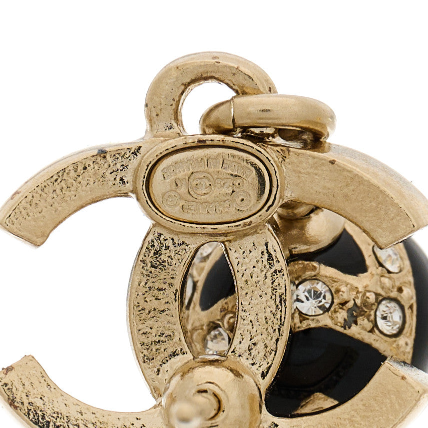 Chanel Crystal Enamel CC Drop Earrings Gold Black 4 of 4