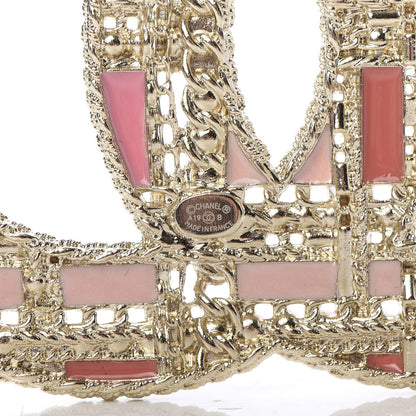 Chanel Crystal Pearl CC Tweed Brooch Gold Pink 4 of 5