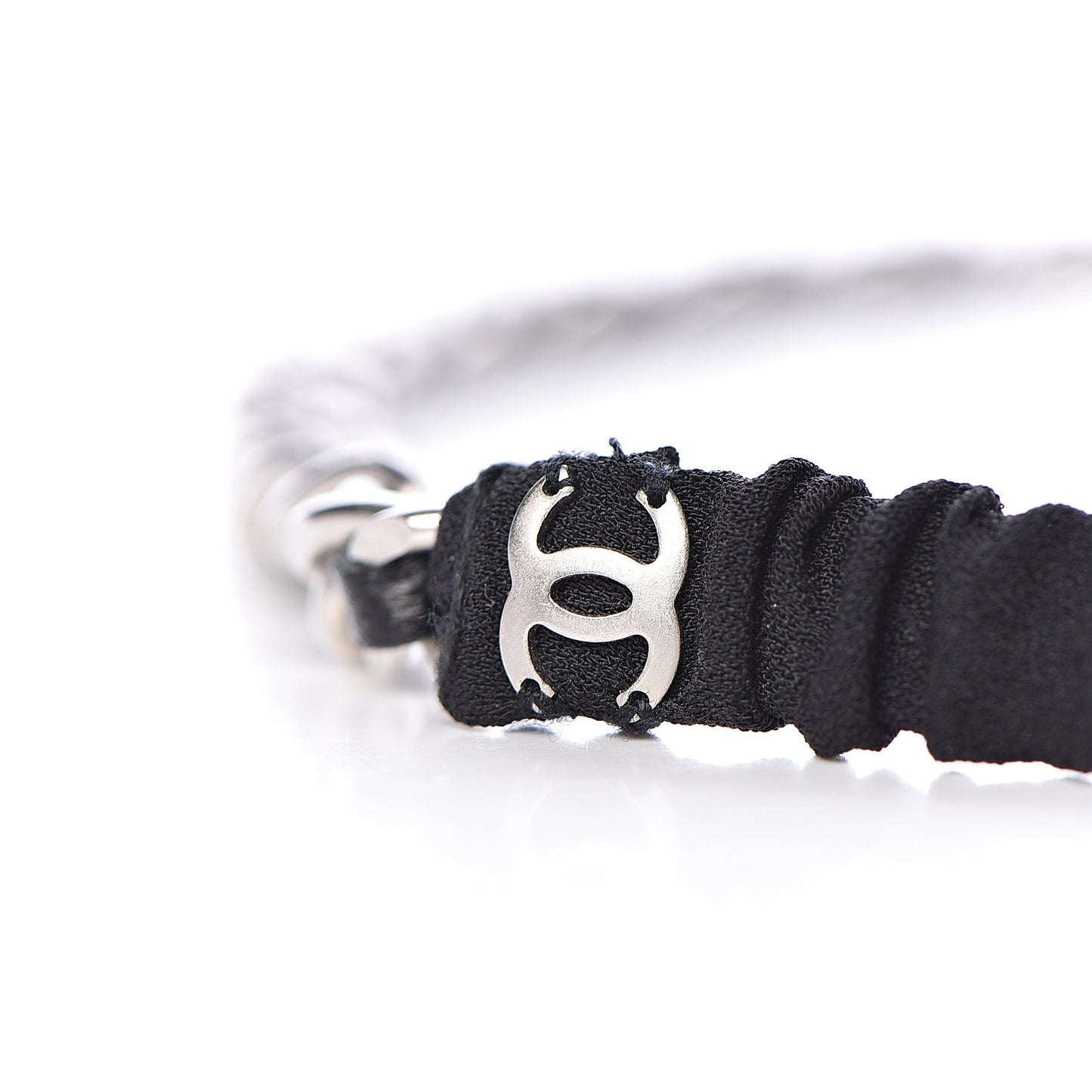 Calfskin Chain CC Headband Black Silver