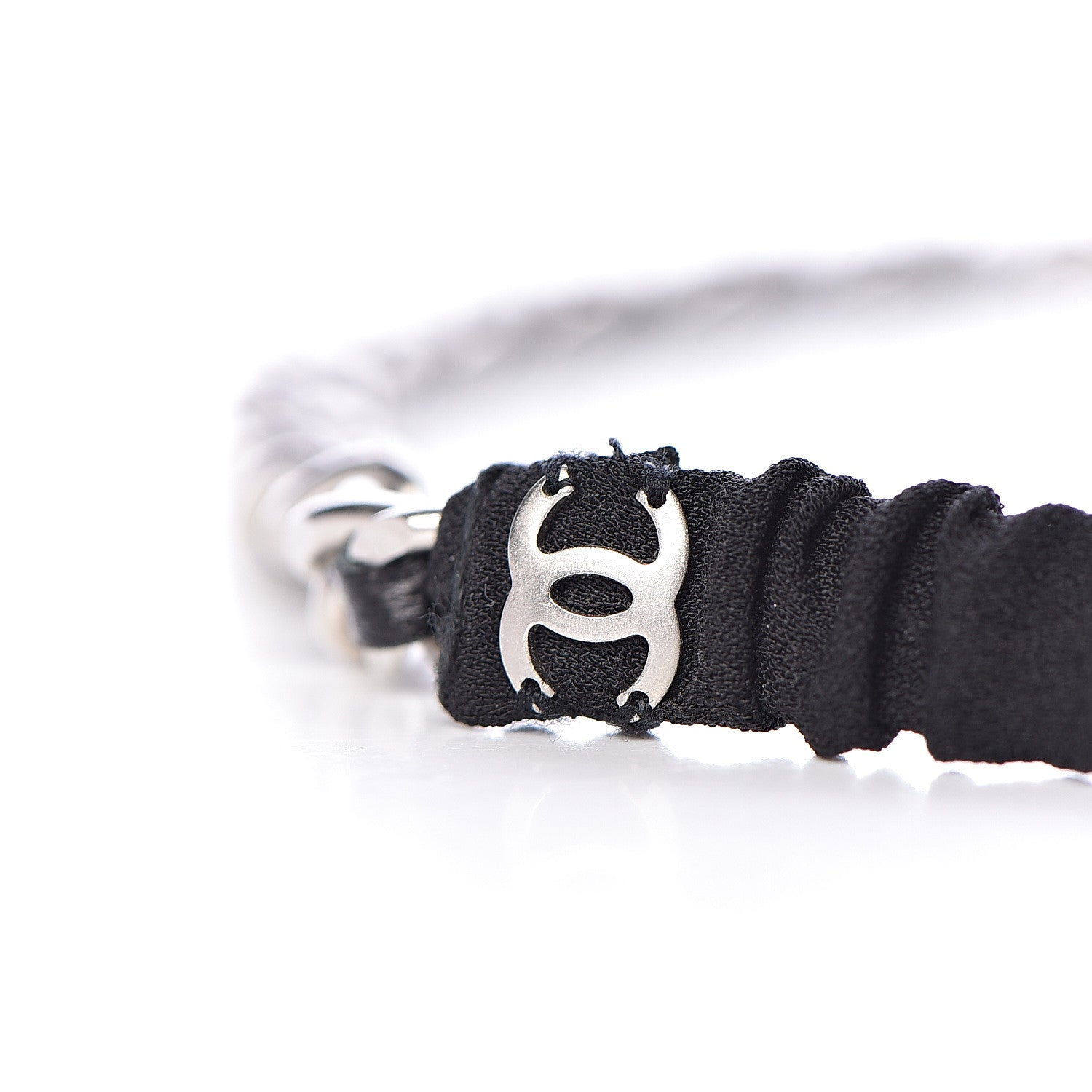 Chanel Calfskin Chain CC Headband Black Silver 4 of 5