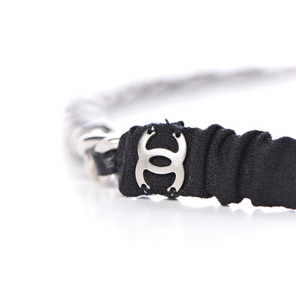 Chanel Calfskin Chain CC Headband Black Silver 4 of 5