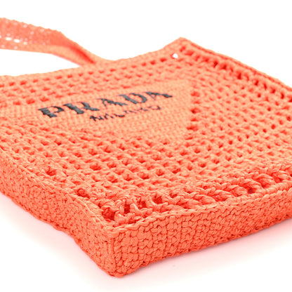 Prada Yarn Raffia Effect Crochet Logo Embroidered Tote Bag Arancio 8 of 9