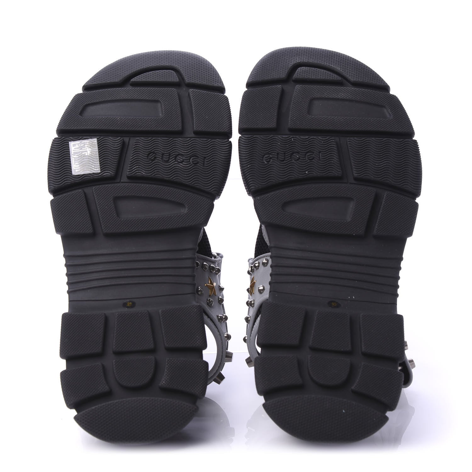 Gucci Technical Canvas Calfskin Reflective Studded Mens Aguru Sandals 10 Silver Black 5 of 8