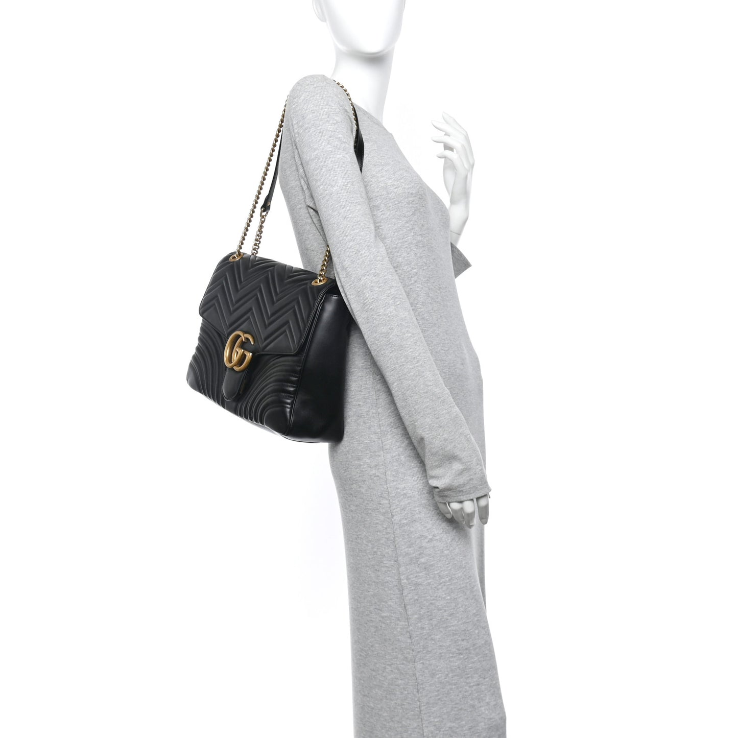 Calfskin Matelasse Large GG Marmont Shoulder Bag Black