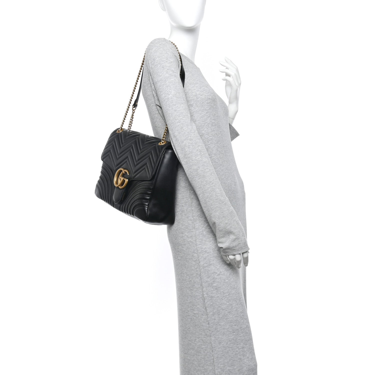 Gucci Calfskin Matelasse Large GG Marmont Shoulder Bag Black 2 of 10