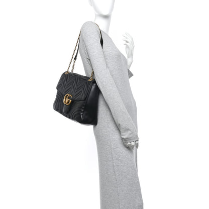 Gucci Calfskin Matelasse Large GG Marmont Shoulder Bag Black 2 of 10