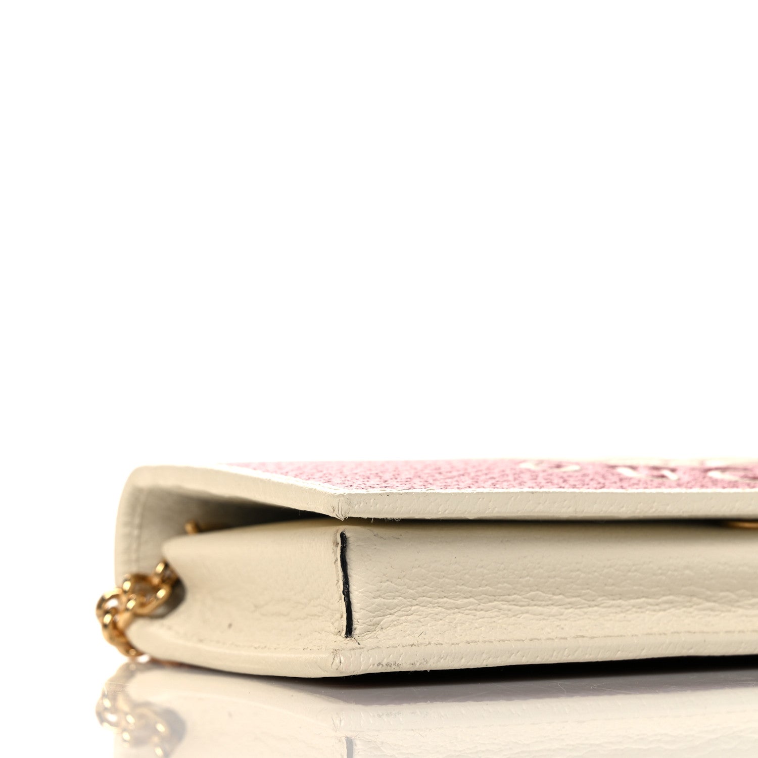 Gucci X ADIDAS Textured Dollar Calfskin Trefoil Embossed Wallet On Chain Hibiscus Red Off White 7 of 9
