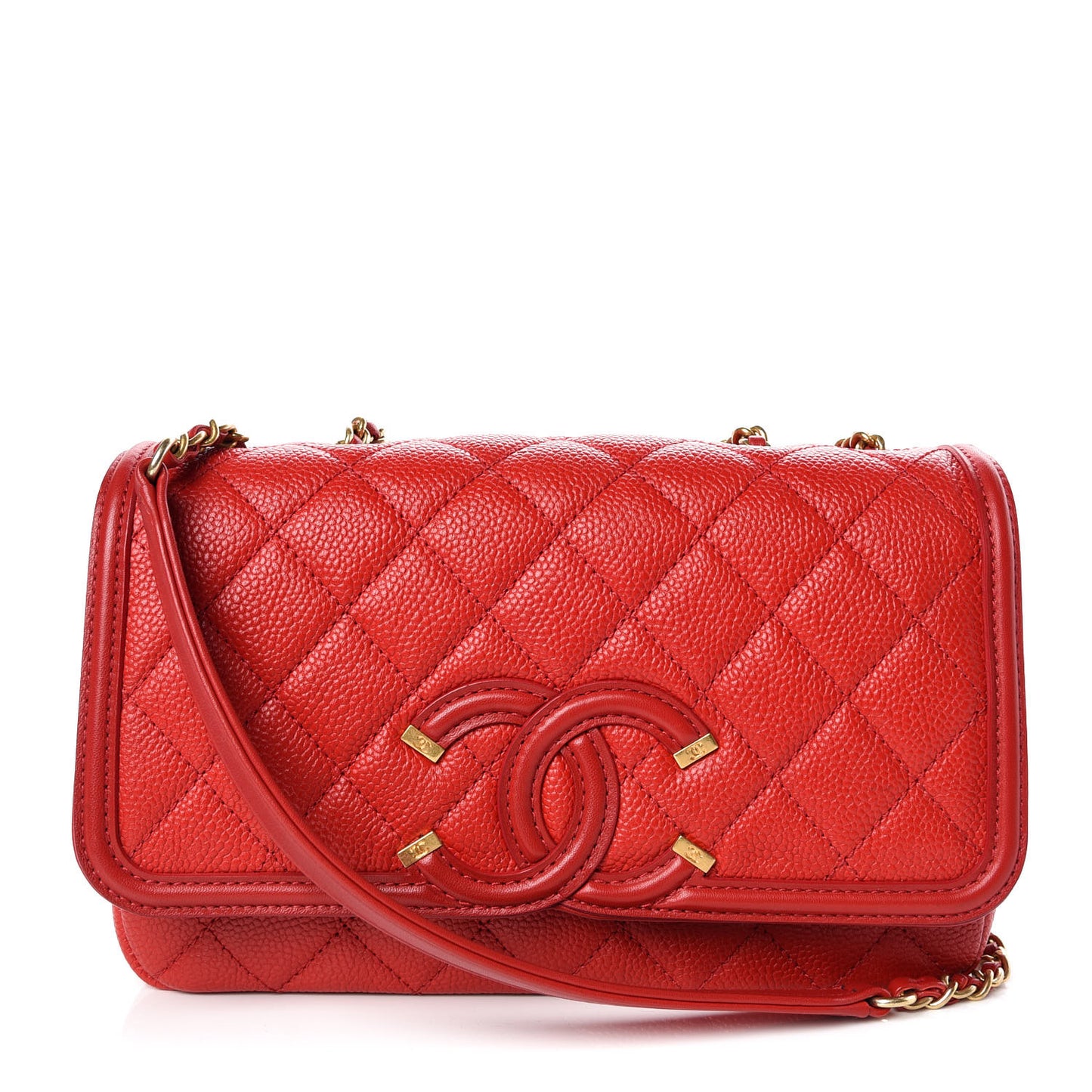 Caviar Quilted Small CC Filigree Flap Red