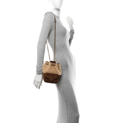 Saint Laurent Shearling Suede Monogram Joe Nano Bucket Bag Dark Cigar Natural Beige 2 of 11