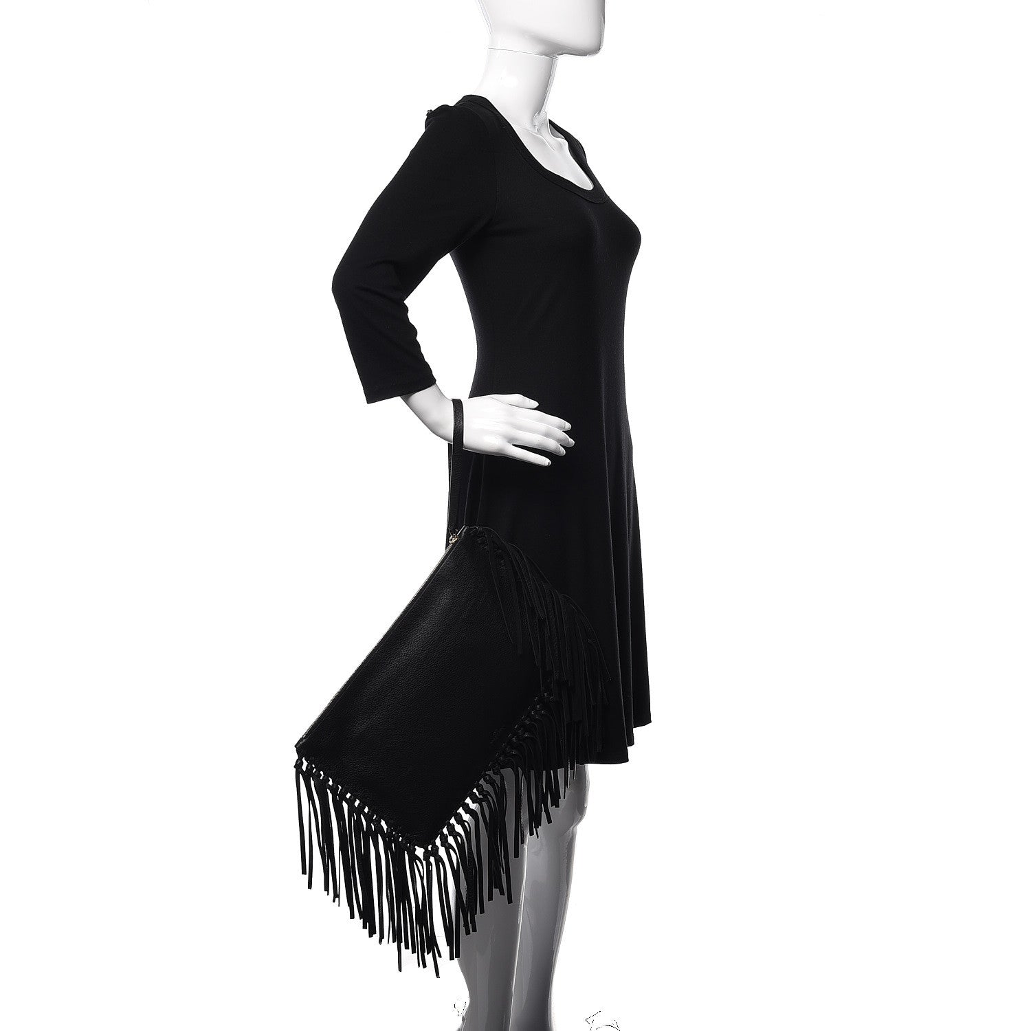 Valentino Garavani Calfskin Rockee Fringe Clutch Black 2 of 8