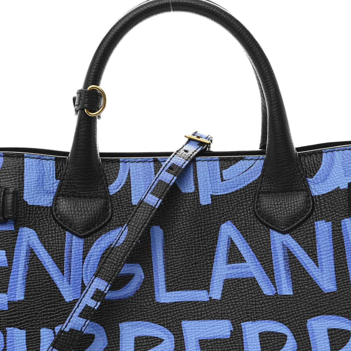 Grainy Calfskin Graffiti Print Medium Banner Tote Black