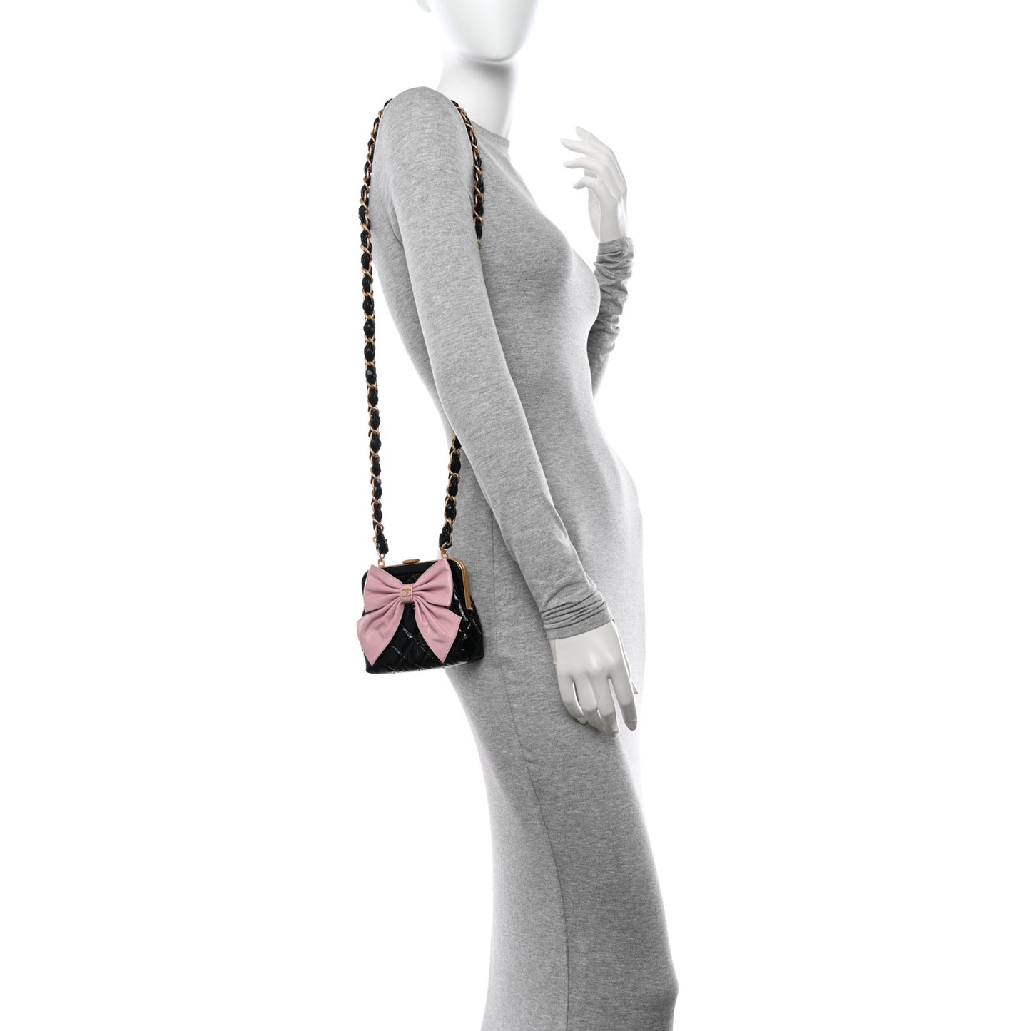 Patent Crumpled Lambskin Quilted Clutch With Chain Black Pink