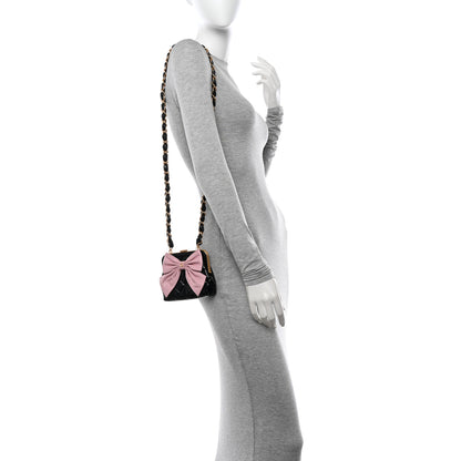 Chanel Patent Crumpled Lambskin Quilted Clutch With Chain Black Pink 2 of 11