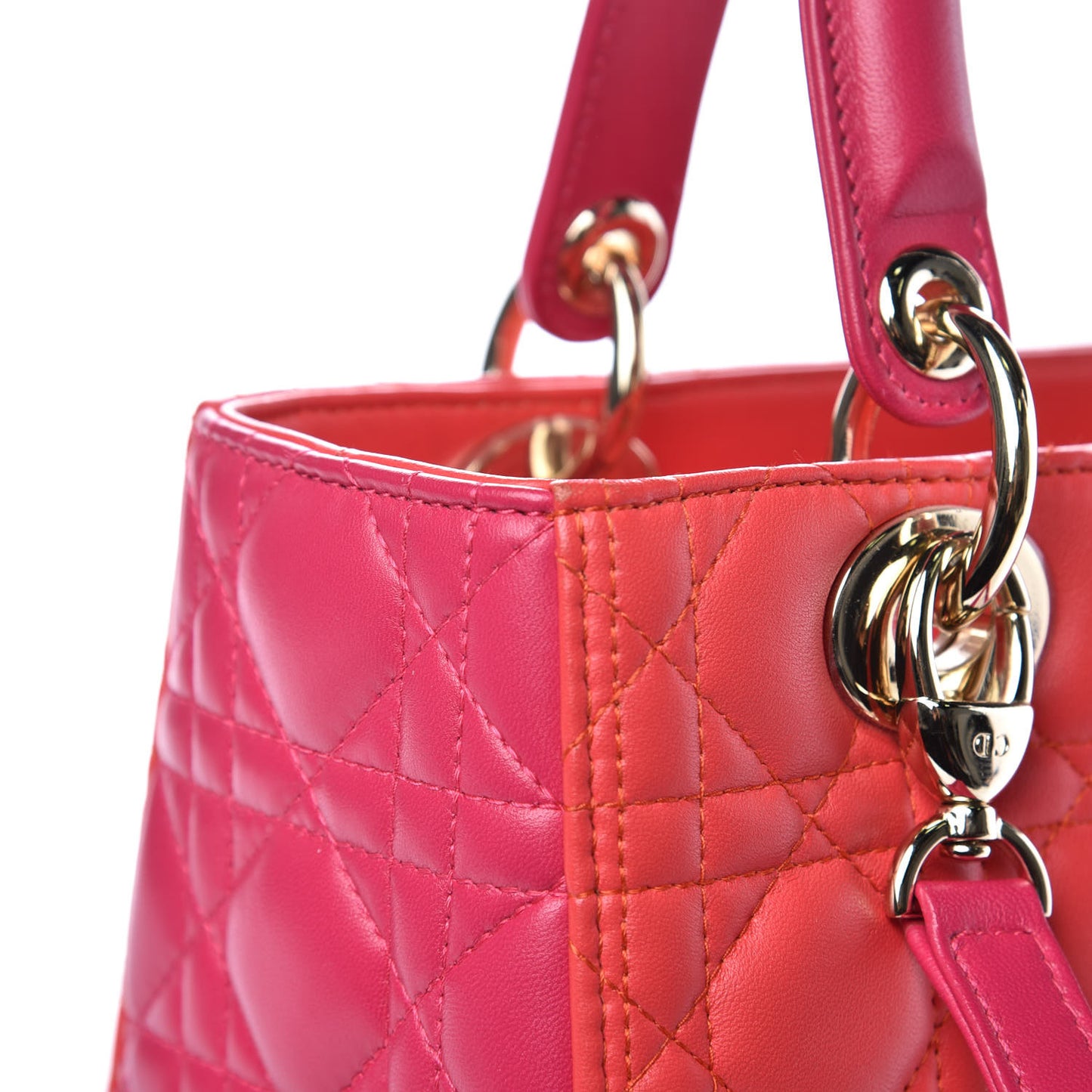 Lambskin Cannage Medium Bi-Color Lady Dior Orange Fuchsia