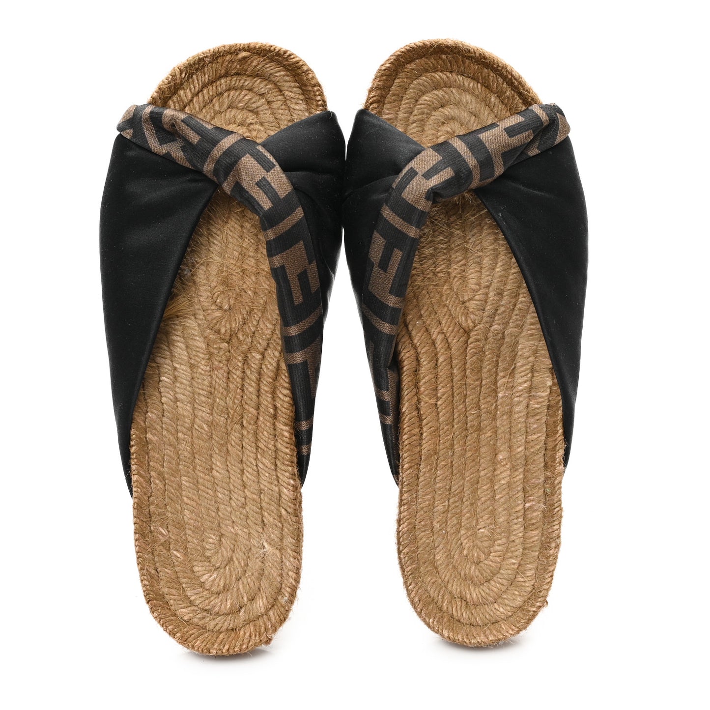 Satin FF Twist Espadrille Slide Sandal 36 Black Tobacco