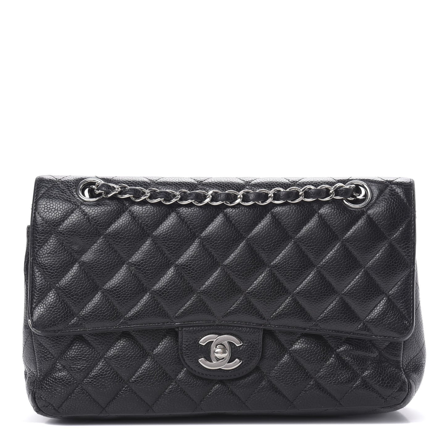 Caviar Quilted Medium Double Flap Black
