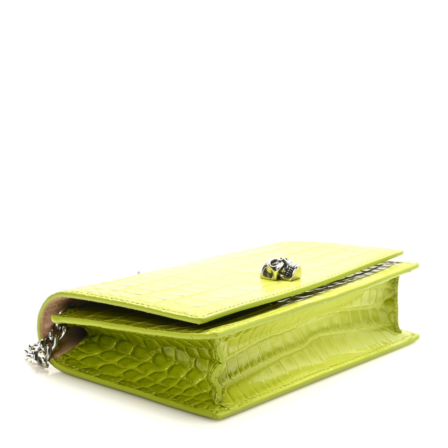 Calfskin Crocodile Embossed Skull Mini Crossbody Bag Lichen