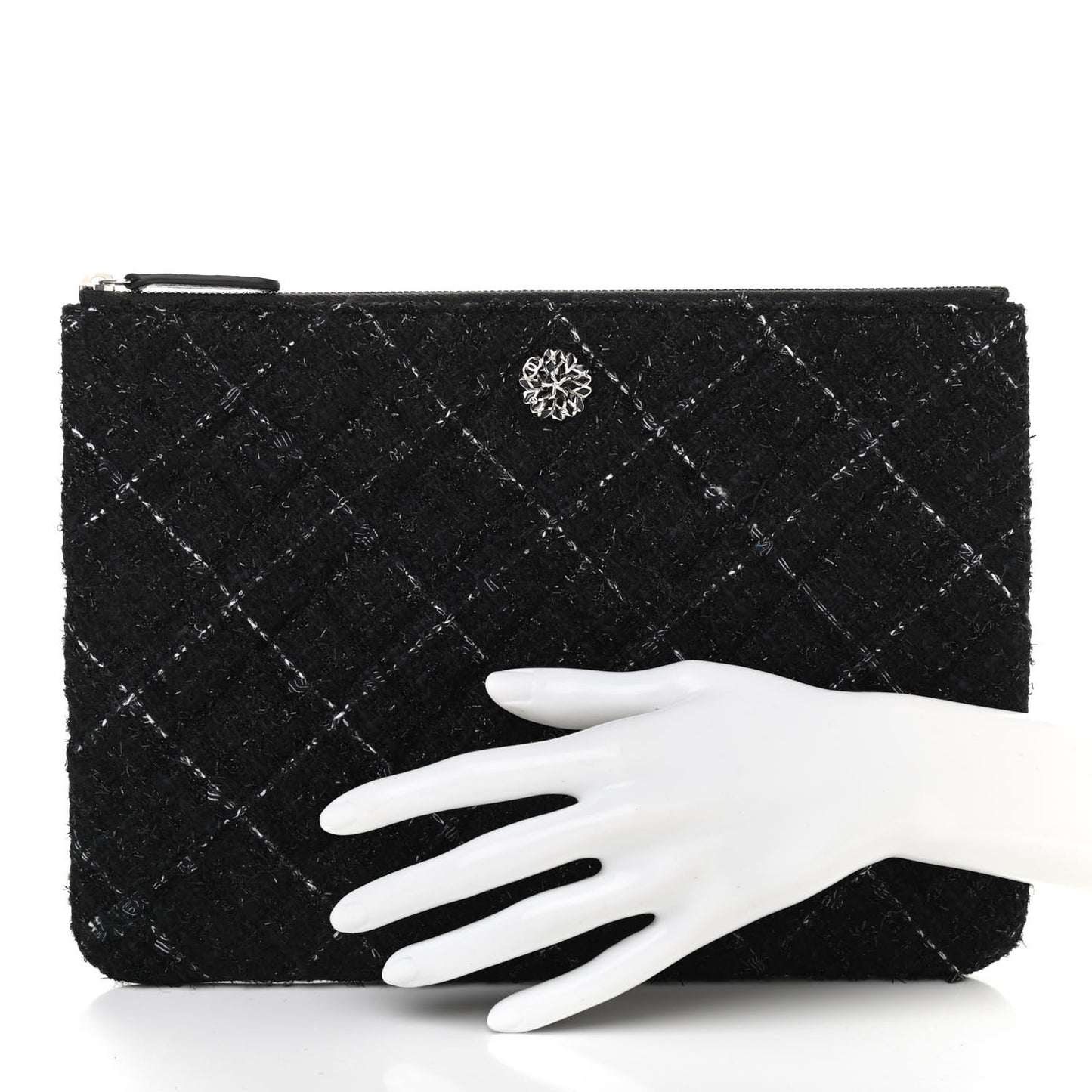 Tweed Lambskin Quilted Small Case Black