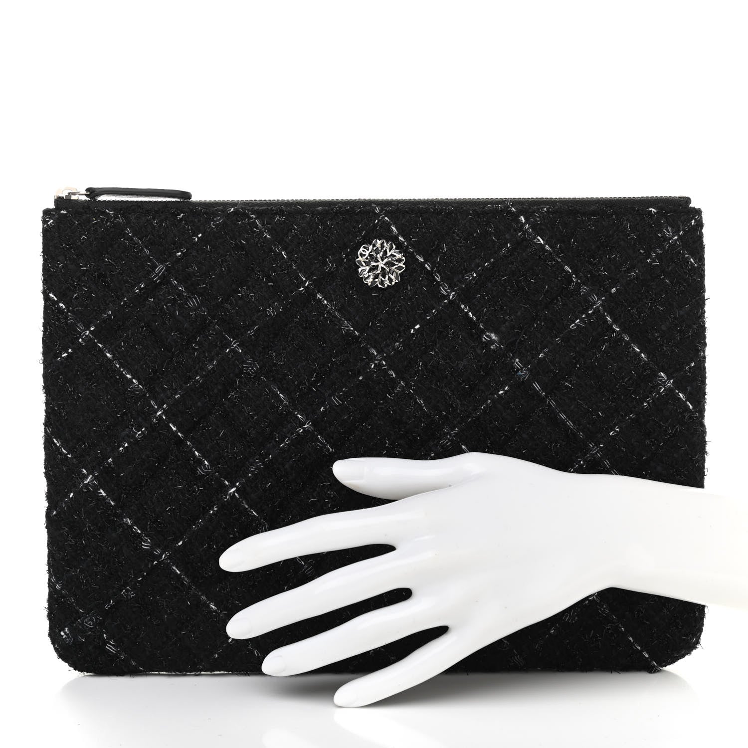 Chanel Tweed Lambskin Quilted Small Case Black 2 of 7