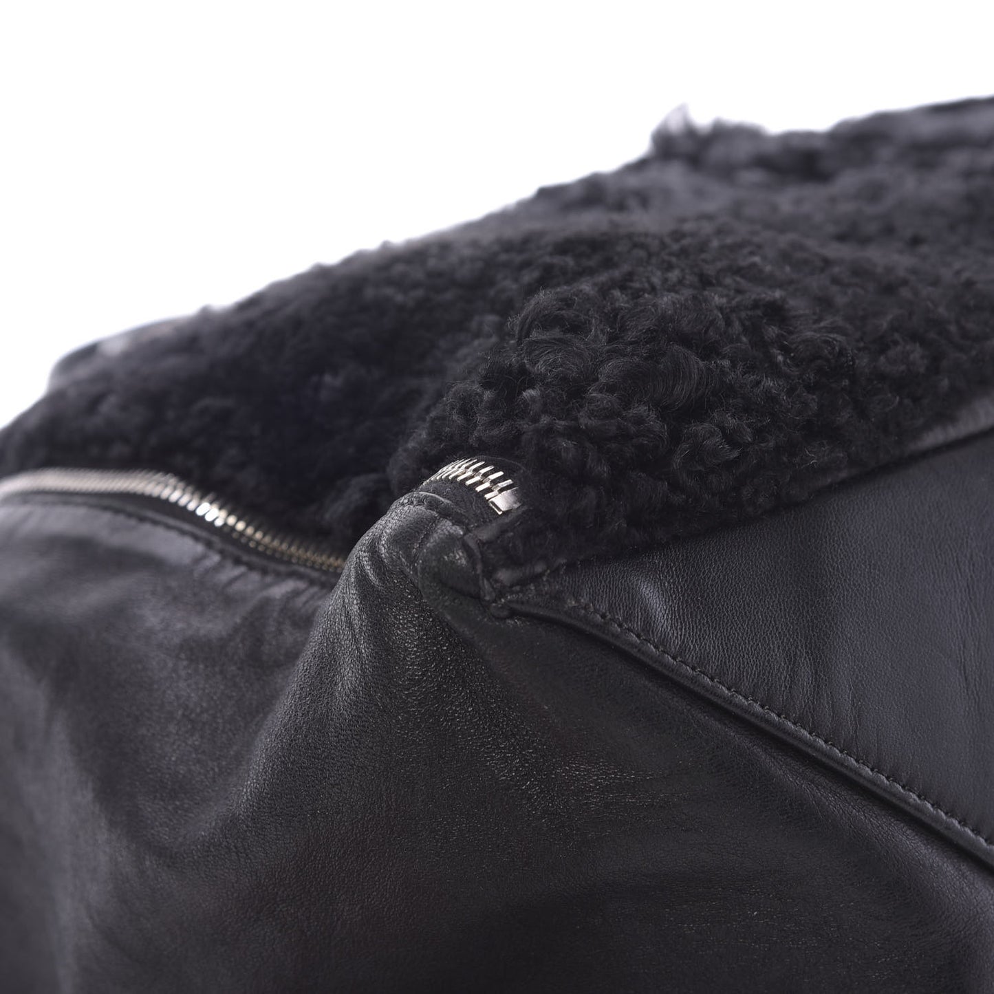 Shiny Smooth Calfskin Shearling Horizontal Cabas Zipper Tote Black