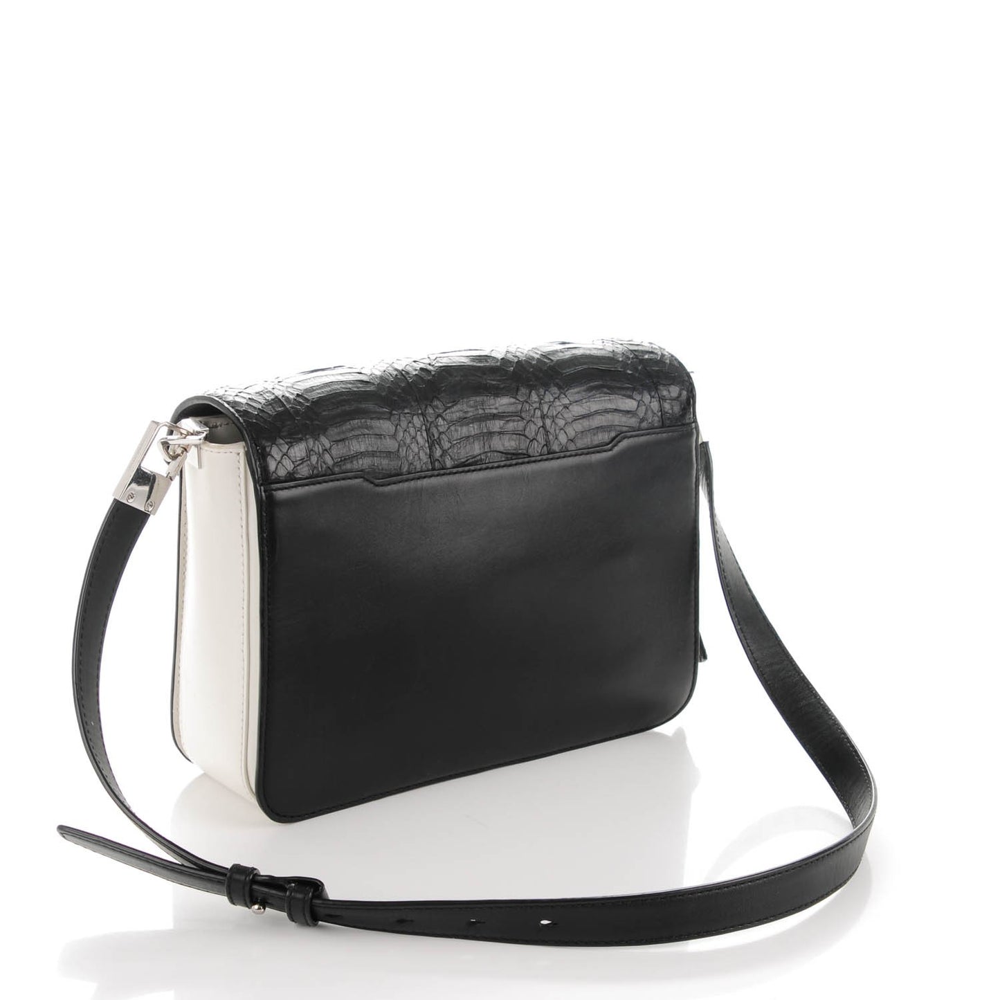 Snake Calfskin Embossed Large Prisma Envelope Sling Black White