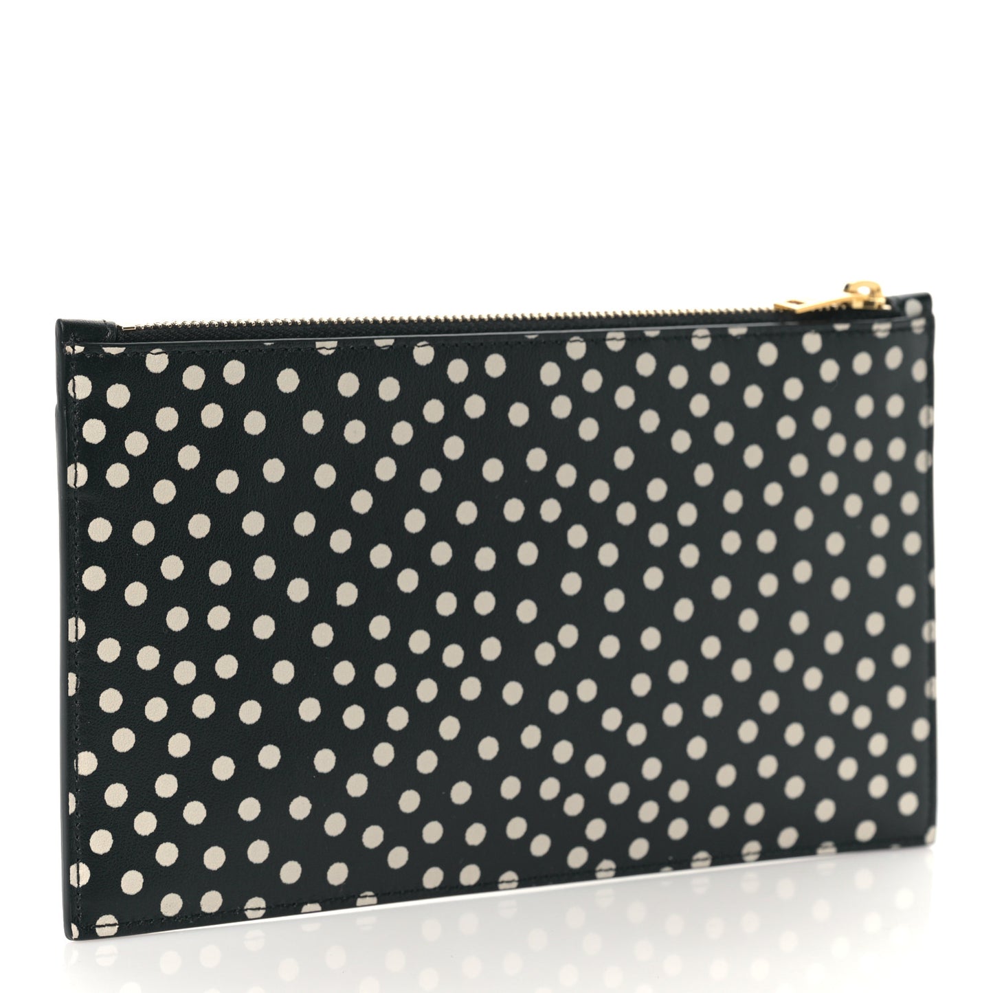 Calfskin Polka Dot Monogram Zip Bill Pouch Black White