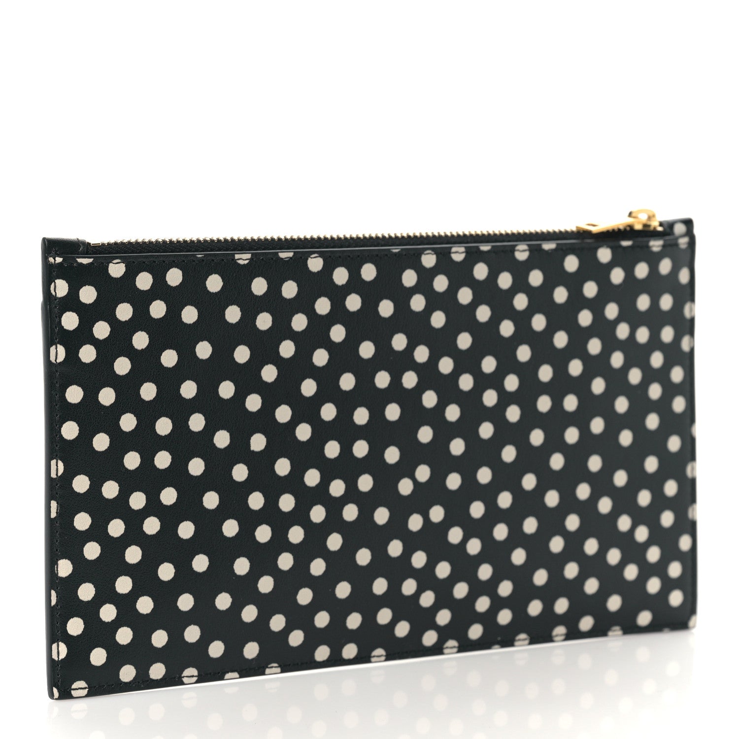 Saint Laurent Calfskin Polka Dot Monogram Zip Bill Pouch Black White 3 of 9