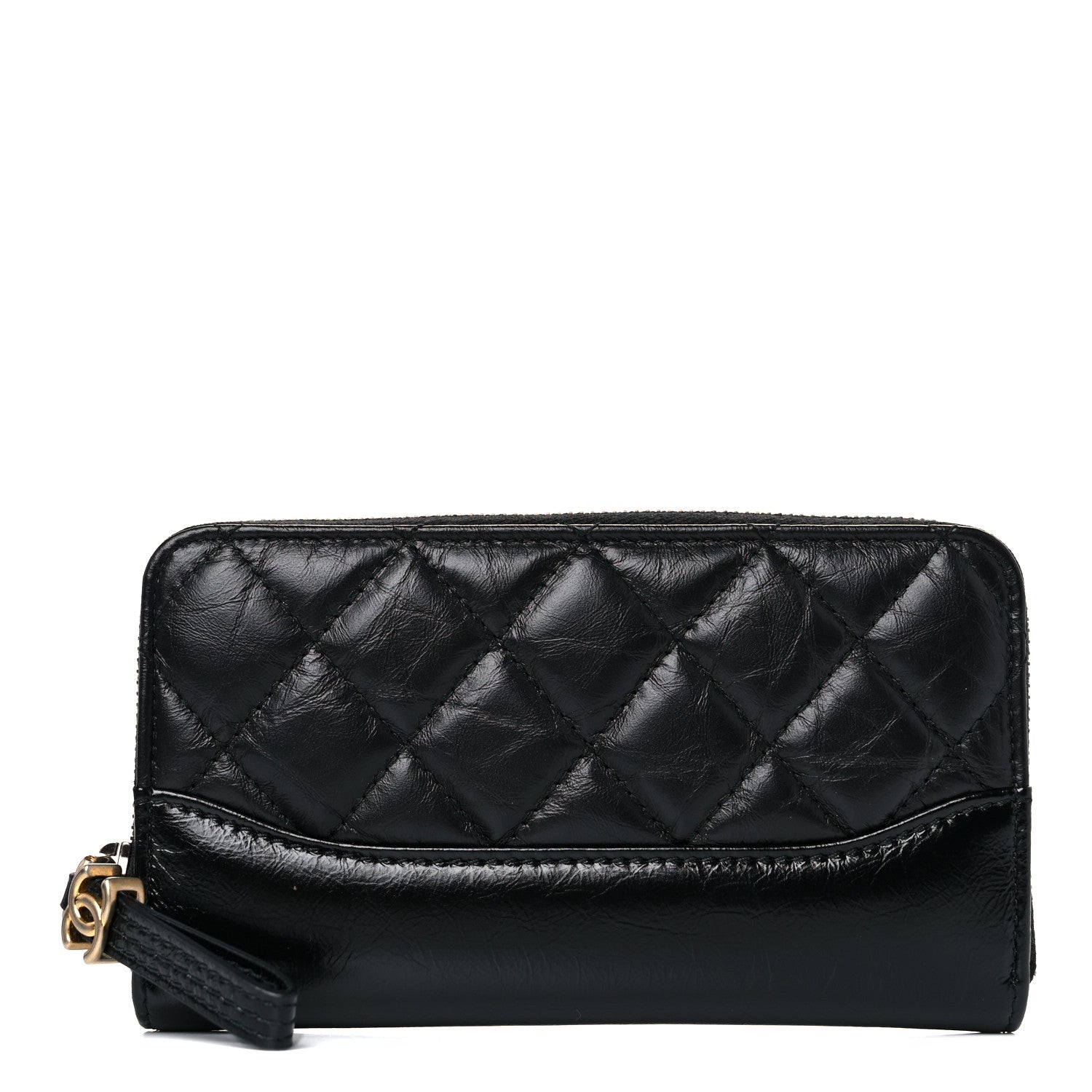 Chanel Aged Calfskin Quilted Small Gabrielle Zip Around Wallet Black 1 of 9