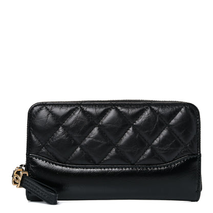 Chanel Aged Calfskin Quilted Small Gabrielle Zip Around Wallet Black 1 of 9