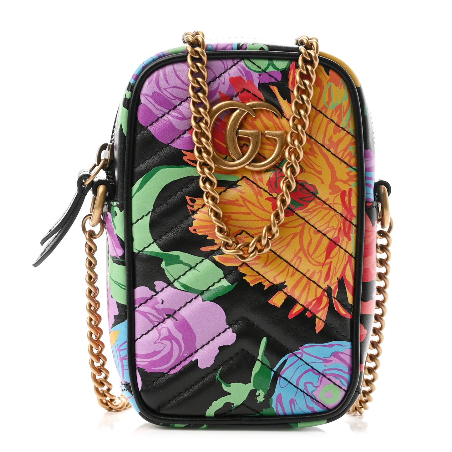 X KEN SCOTT Calfskin Matelasse Floral Infinity Mini GG Marmont Crossbody Bag Black Pink