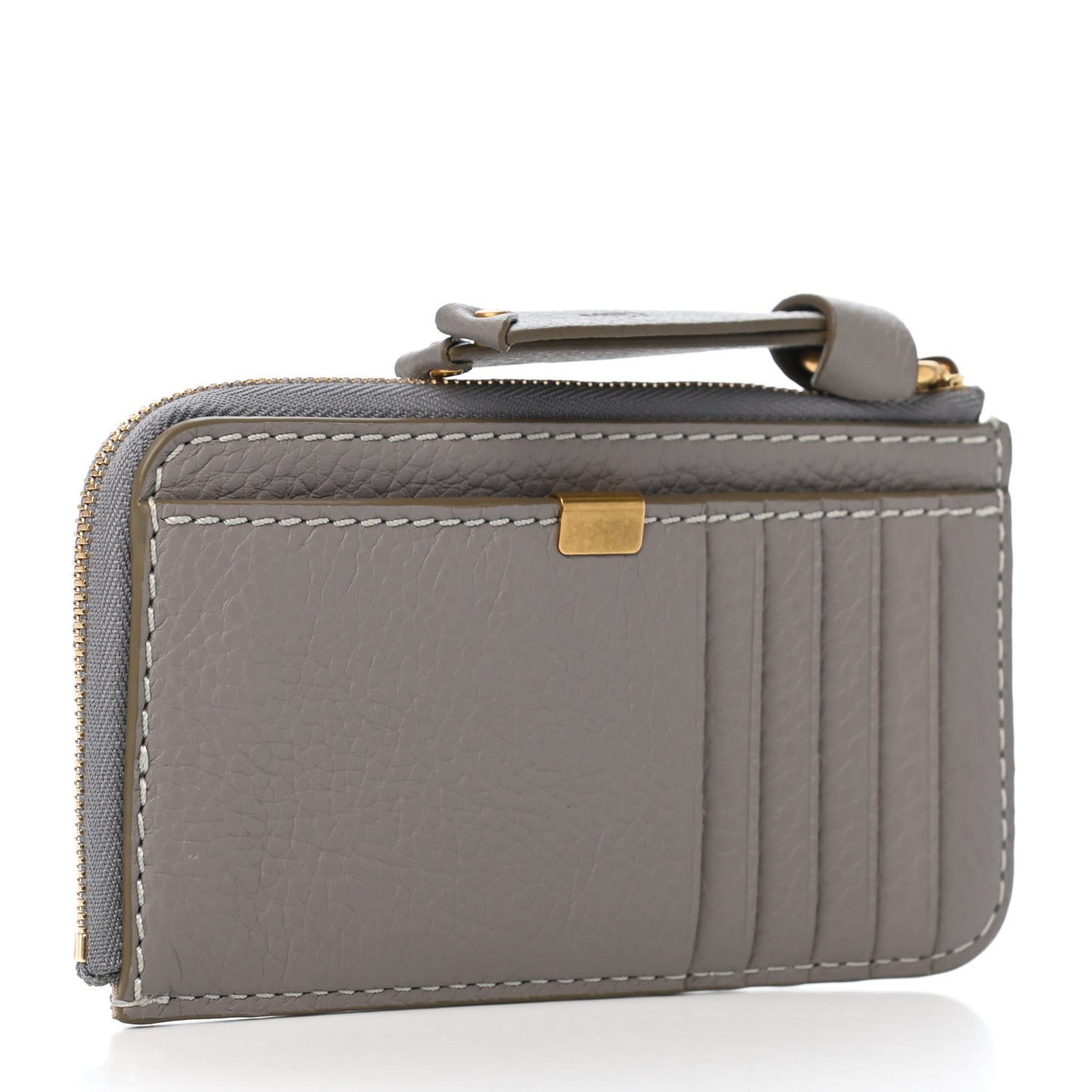 Grained Calfskin Medium Marcie Zip Card Holder Cashmere Grey