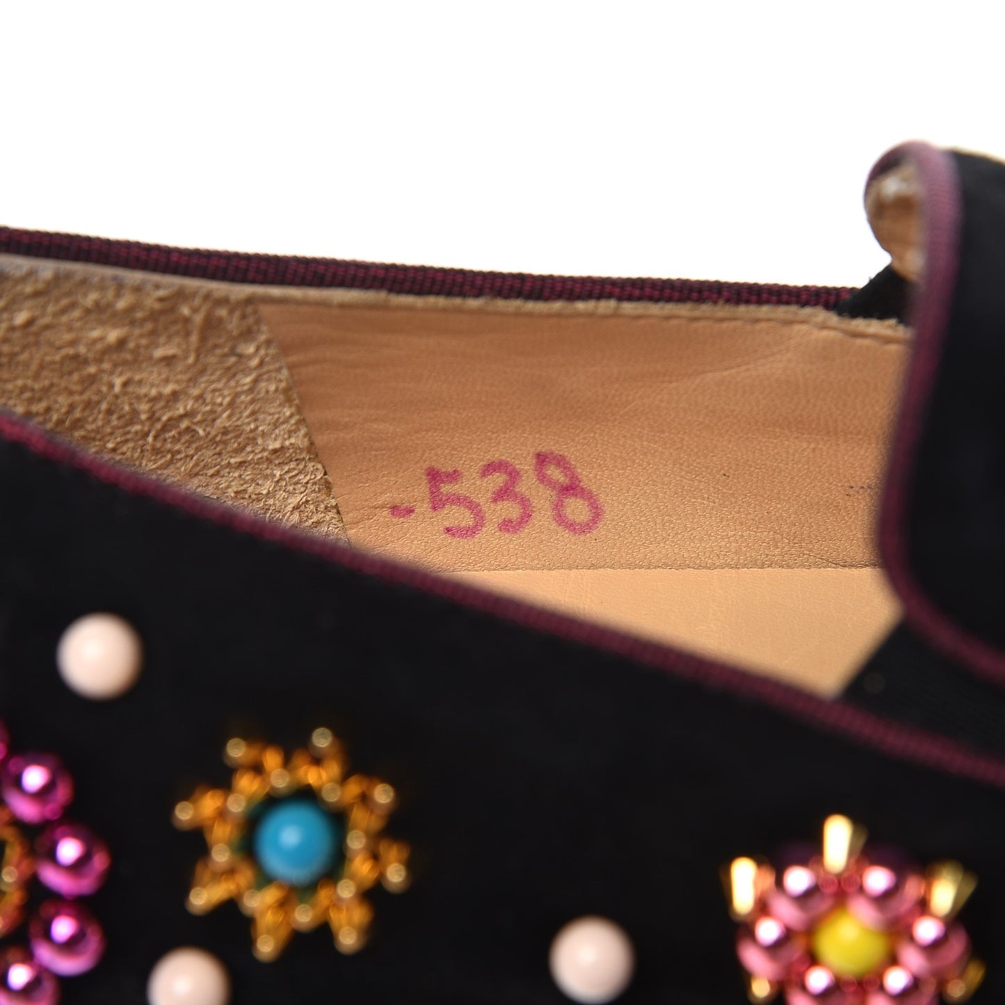 Velvet Beaded Candy Boat Flats 35 Black