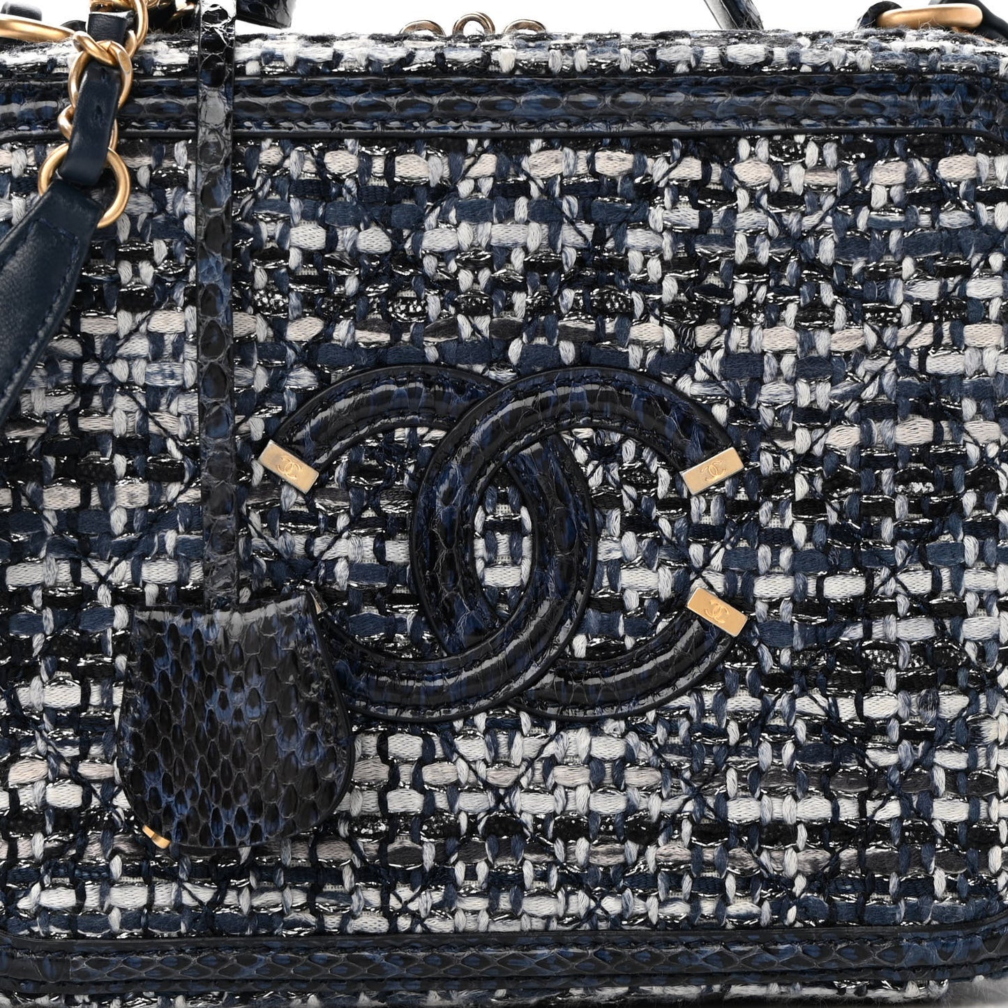 Tweed Snakeskin Quilted Medium CC Filigree Vanity Case Dark Navy