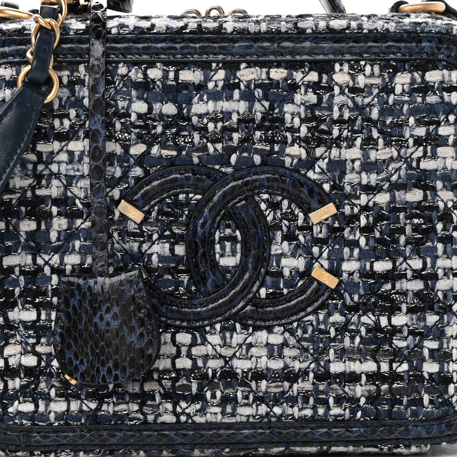 Chanel Tweed Snakeskin Quilted Medium CC Filigree Vanity Case Dark Navy 8 of 11
