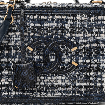 Chanel Tweed Snakeskin Quilted Medium CC Filigree Vanity Case Dark Navy 8 of 11