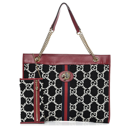 Gucci Tweed GG Monogram Large Rajah Chain Tote Romantic Cherry Black White 1 of 9