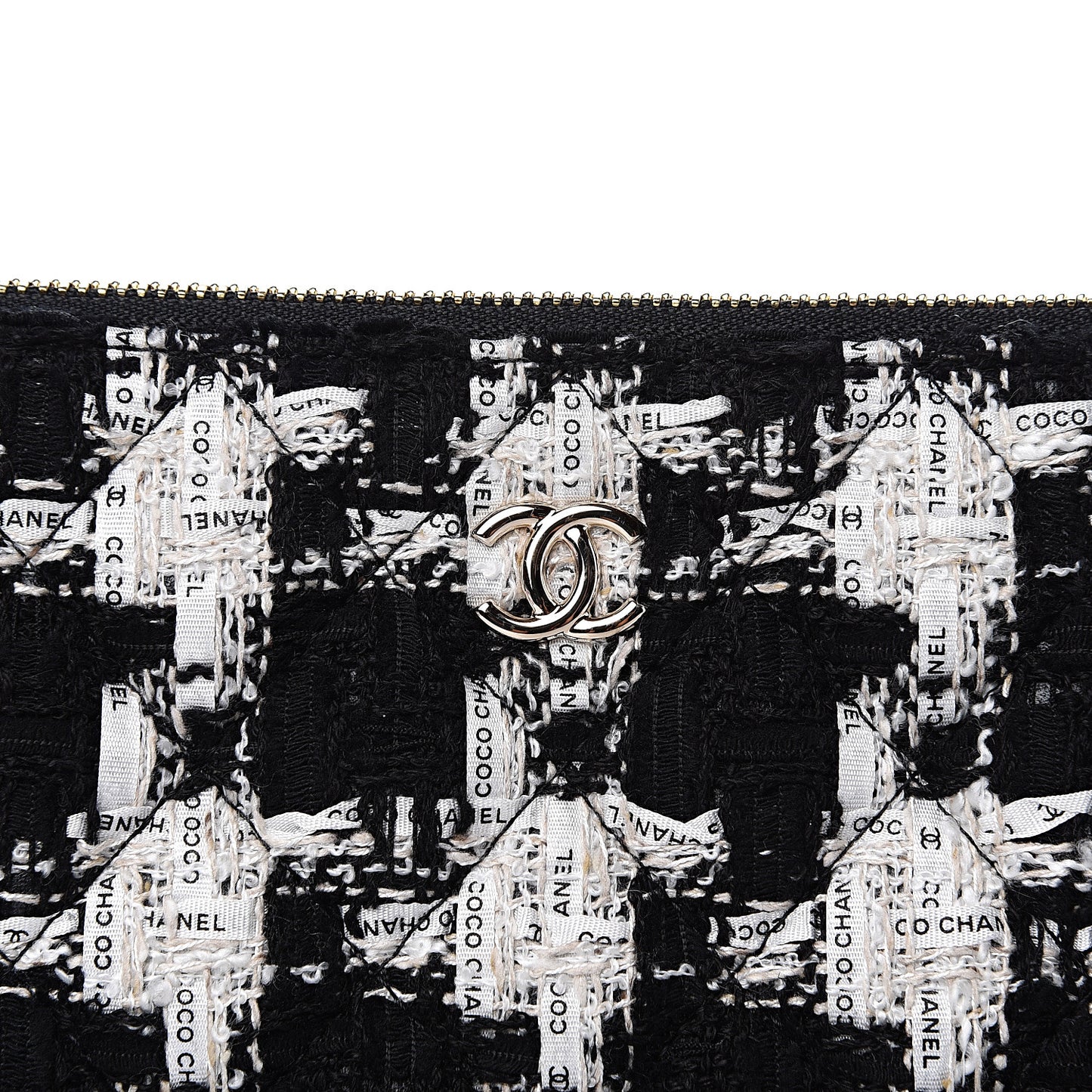 Tweed Quilted Medium Cosmetic Pouch Black Ecru White