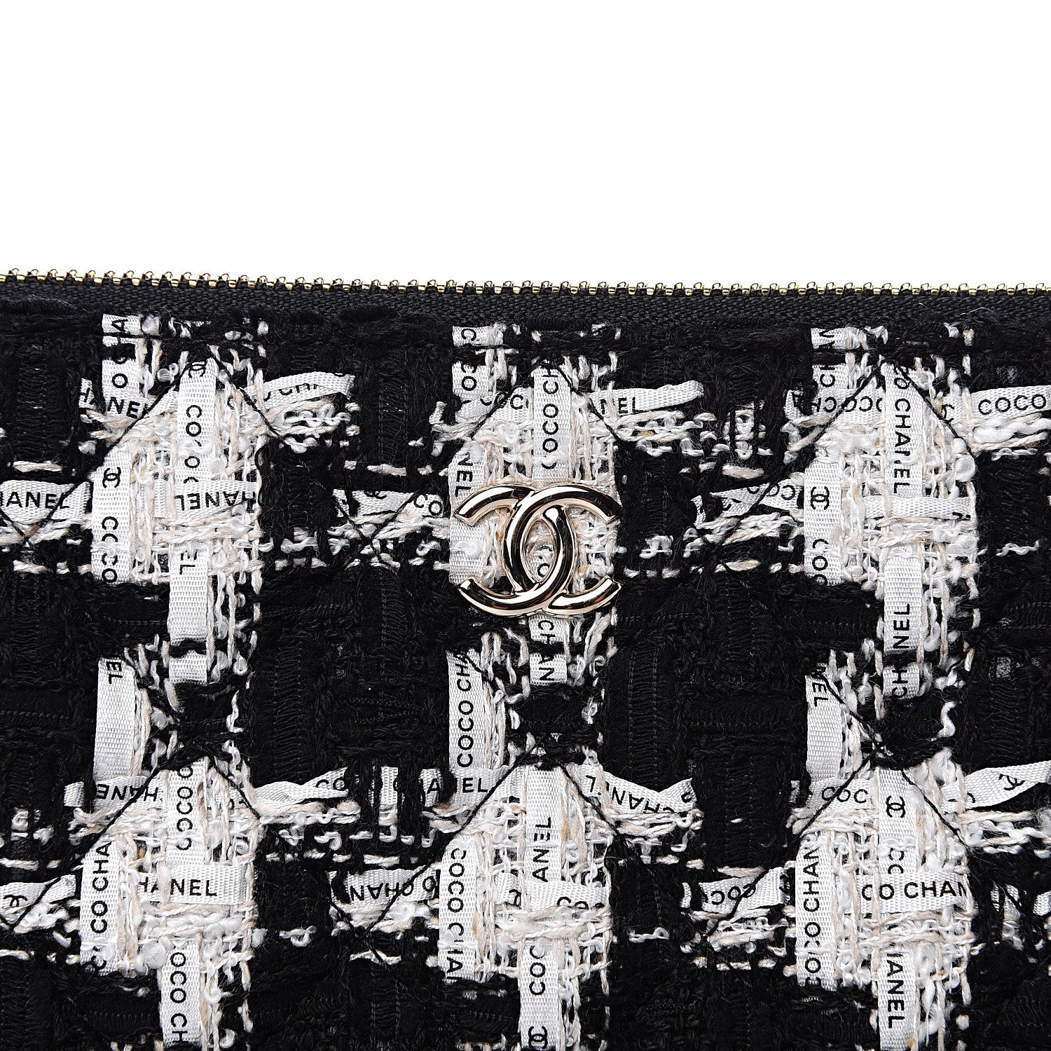 Chanel Tweed Quilted Medium Cosmetic Pouch Black Ecru White 9 of 10