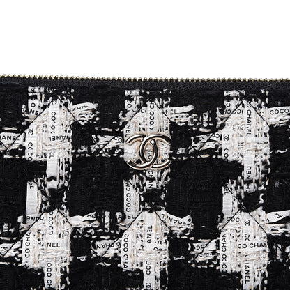 Chanel Tweed Quilted Medium Cosmetic Pouch Black Ecru White 9 of 10