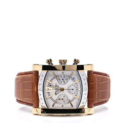 Bulgari Stainless Steel 18K Yellow Gold Alligator 38mm Assioma Chronograph Automatic Watch 2 of 5